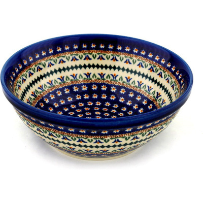 Polish Pottery Bowl 8&quot; Floral Peacock UNIKAT