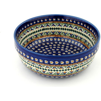 Polish Pottery Bowl 8&quot; Floral Peacock UNIKAT