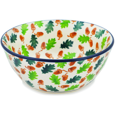 Polish Pottery Bowl 8&quot; Frenzy Of Acorns