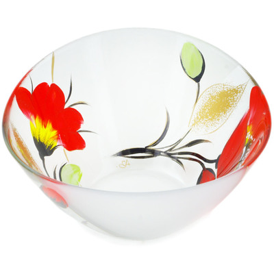 Glass Bowl 8&quot; Frosty Poppies
