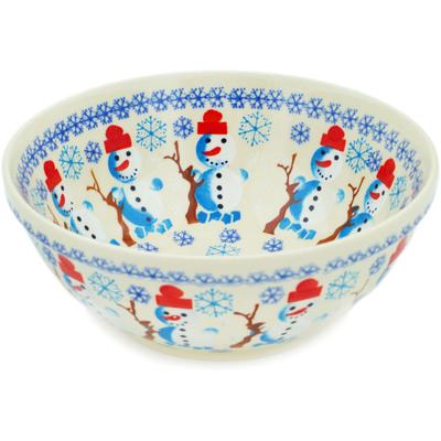 Polish Pottery Bowl 8&quot; Frosty Snowman