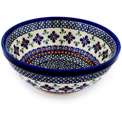 Polish Pottery Bowl 8&quot; Gingham Flowers