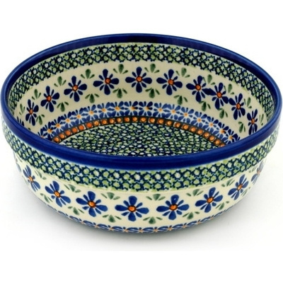 Polish Pottery Bowl 8&quot; Gingham Flowers