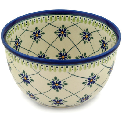 Polish Pottery Bowl 8&quot; Gingham Trellis