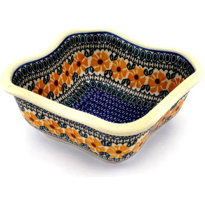 Polish Pottery Bowl 8&quot; Golden Medley