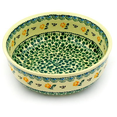 Polish Pottery Bowl 8&quot; Green Bubbles