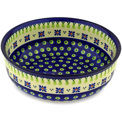 Polish Pottery Bowl 8" Green Gingham Peacock