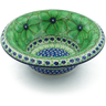 Polish Pottery Bowl 8&quot; Green Pansies UNIKAT
