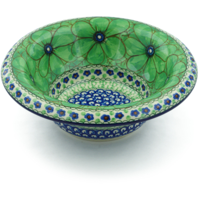 Polish Pottery Bowl 8&quot; Green Pansies UNIKAT