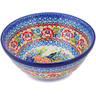 Polish Pottery Bowl 8&quot; Hummingbird Meadow UNIKAT