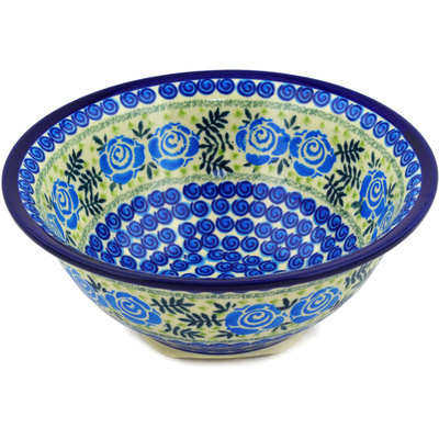 Polish Pottery Bowl 8&quot; Lady Blue Roses UNIKAT