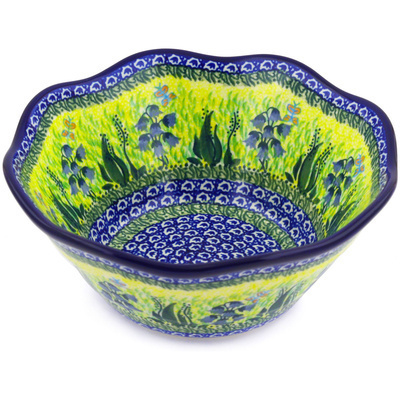 Polish Pottery Bowl 8&quot; Lakeside Bluebells UNIKAT