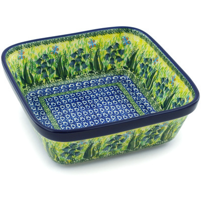 Polish Pottery Bowl 8&quot; Lakeside Bluebells UNIKAT