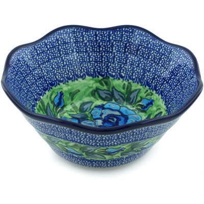 Polish Pottery Bowl 8&quot; Matisse Flowers Cobalt UNIKAT