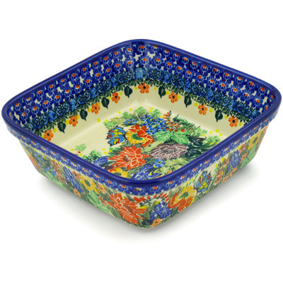 Polish Pottery Bowl 8&quot; Mosaic Butterfly UNIKAT
