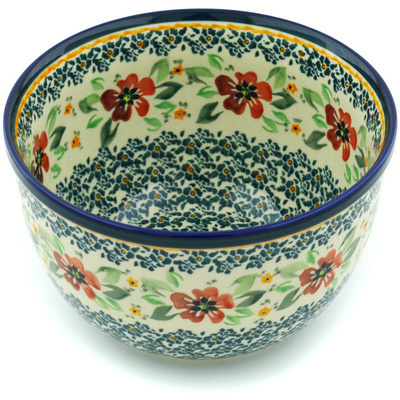 Polish Pottery Bowl 8&quot; Nightingale Flower