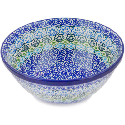 Polish Pottery Bowl 8&quot; Ocean Tulips