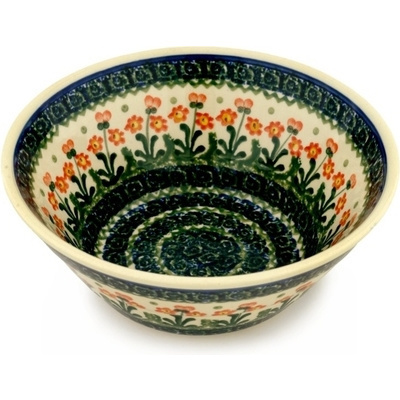 Polish Pottery Bowl 8&quot; Peach Spring Daisy