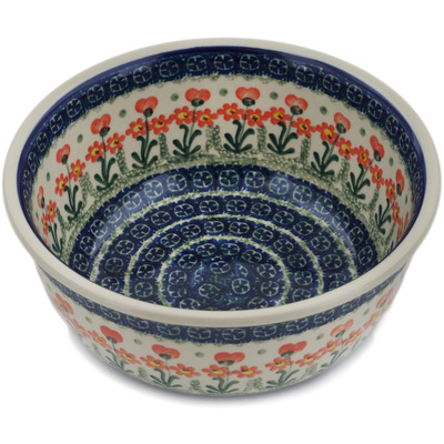 Polish Pottery Bowl 8&quot; Peach Spring Daisy