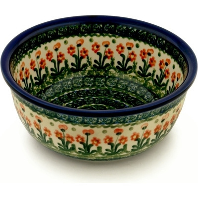 Polish Pottery Bowl 8&quot; Peach Spring Daisy