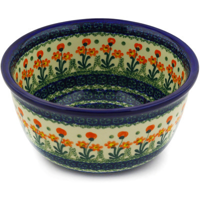 Polish Pottery Bowl 8&quot; Peach Spring Daisy