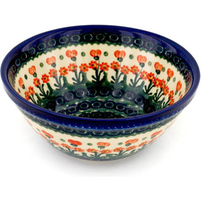 Polish Pottery Bowl 8&quot; Peach Spring Daisy