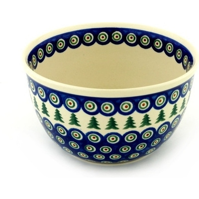 Polish Pottery Bowl 8&quot; Peacock Evergreen