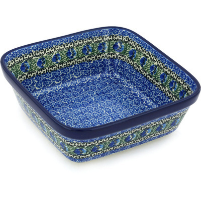 Polish Pottery Bowl 8&quot; Peacock Feather