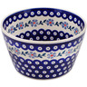 Polish Pottery Bowl 8&quot; Peacock Forget-me-not