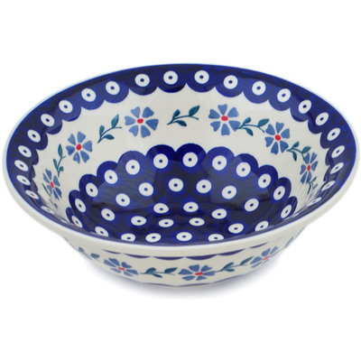 Polish Pottery Bowl 8&quot; Peacock Forget-me-not