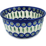 Polish Pottery Bowl 8&quot; Peacock Leaves