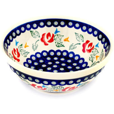 Polish Pottery Bowl 8" Peacock Rose