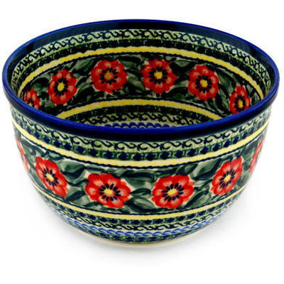 Polish Pottery Bowl 8&quot; Poppies All Around UNIKAT