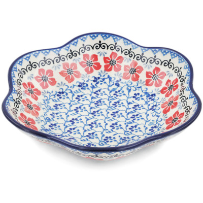 Polish Pottery Bowl 8&quot; Red Dogwood