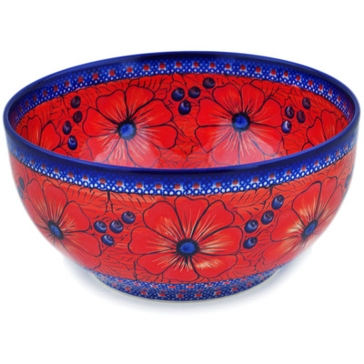 Polish Pottery Bowl 8&quot; Red Hot Summer UNIKAT