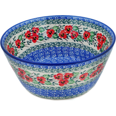 Polish Pottery Bowl 8&quot; Red Pansy