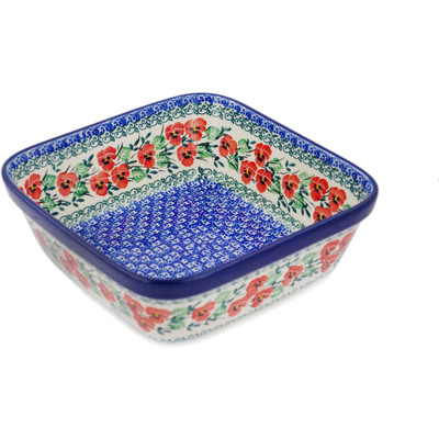 Polish Pottery Bowl 8&quot; Red Pansy