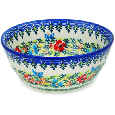 Polish Pottery Bowl 8&quot; Ring Of Flowers UNIKAT