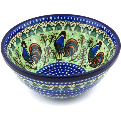 Polish Pottery Bowl 8&quot; Rooster Row UNIKAT