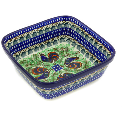 Polish Pottery Bowl 8&quot; Rooster Row UNIKAT