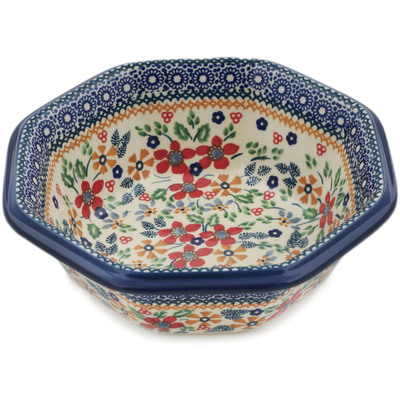 Polish Pottery Bowl 8&quot; Ruby Bouquet UNIKAT
