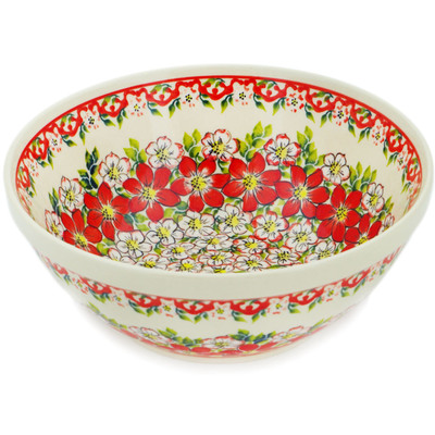 Polish Pottery Bowl 8&quot; Ruby Petals UNIKAT