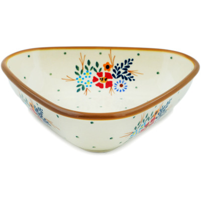Polish Pottery Bowl 8&quot; Rustic Field Flowers Red