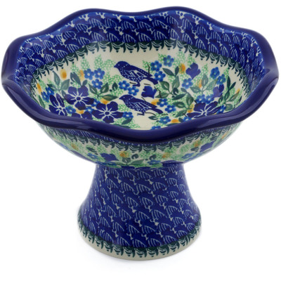 Polish Pottery Bowl 8&quot; Sitting Blue Birds UNIKAT
