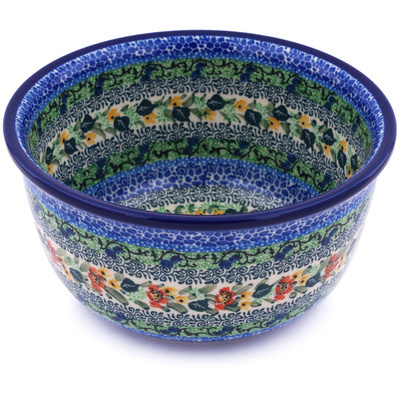 Polish Pottery Bowl 8&quot; Splendid Meadow UNIKAT