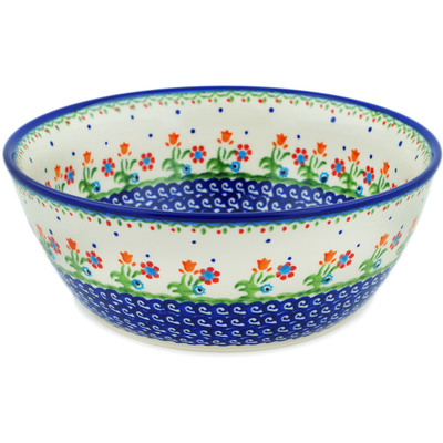 Polish Pottery Bowl 8&quot; Spring Flowers