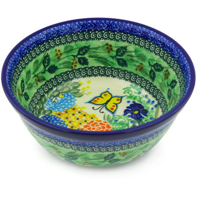 Polish Pottery Bowl 8&quot; Spring Garden UNIKAT