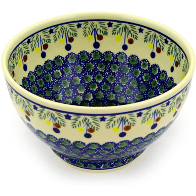 Polish Pottery Bowl 8&quot; Stars And Holly Berries