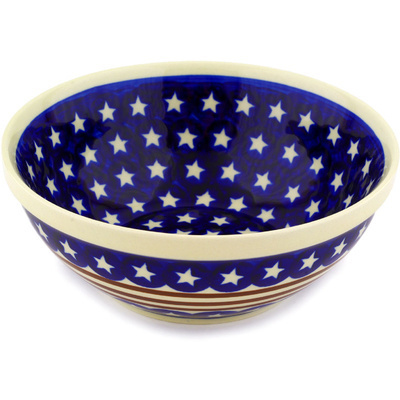 Polish Pottery Bowl 8&quot; Stars And Stripes