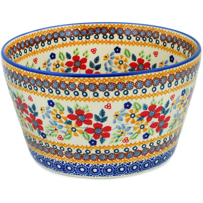 Polish Pottery Bowl 8&quot; Summer Bouquet UNIKAT